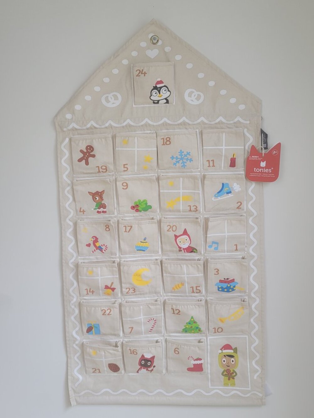 Tonies Hanging Boho Christmas Gingerbread House Cotton Canvas Advent Calendar